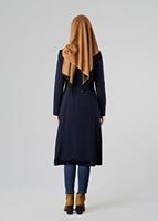 Tesettür giyim LACİVERT BİSİKLET YAKA PÖTİKARE TRENÇKOT 1592