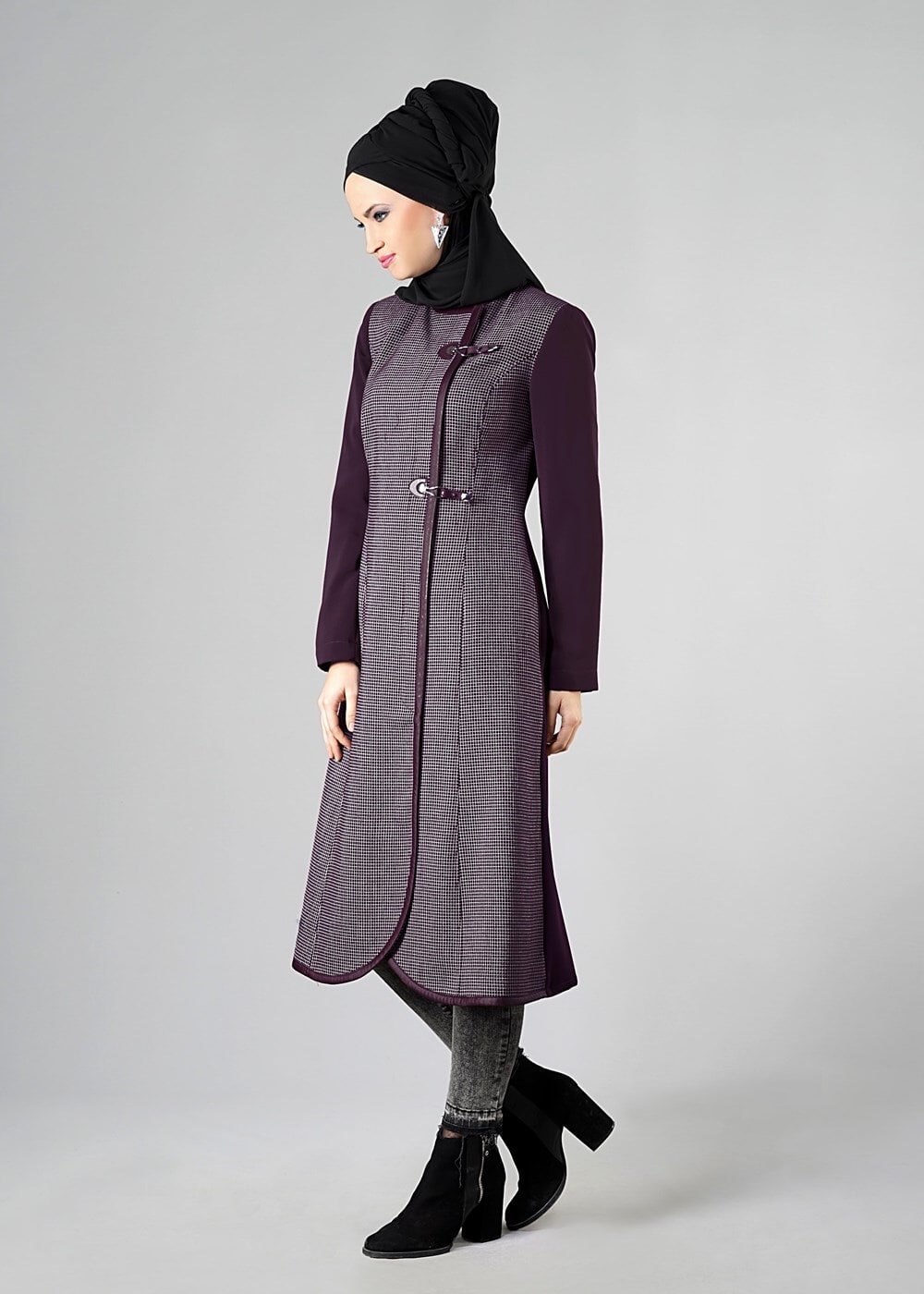 Tesettür giyim MÜRDÜM BİSİKLET YAKA PÖTİKARE TRENÇKOT 1592