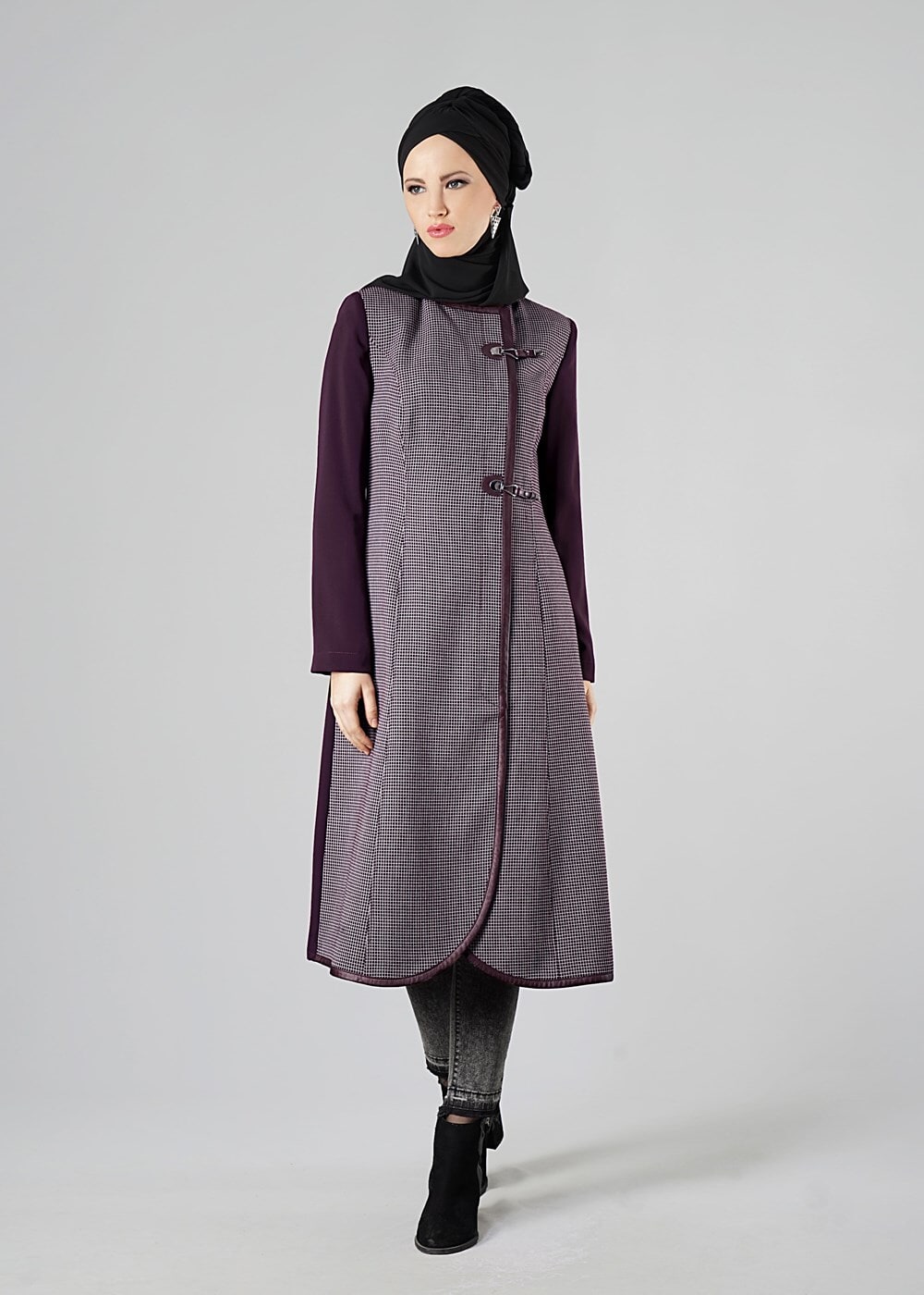 Tesettür giyim MÜRDÜM BİSİKLET YAKA PÖTİKARE TRENÇKOT 1592