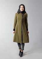 Tesettür giyim YEŞİL FERMUARLI SİVRİ YAKA TRENÇKOT 1593