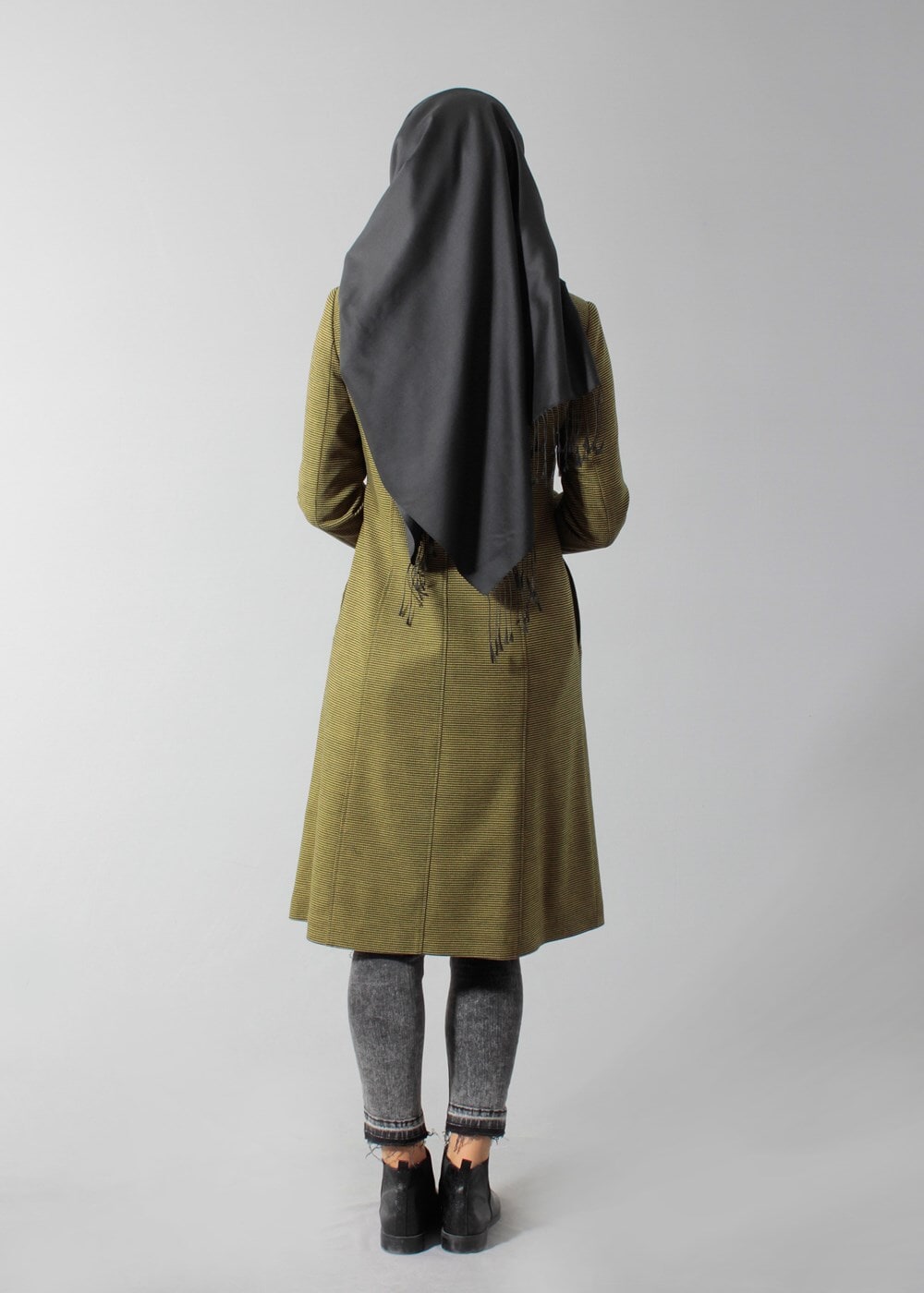 Tesettür giyim YEŞİL FERMUARLI SİVRİ YAKA TRENÇKOT 1593