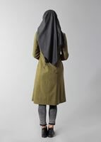 Tesettür giyim YEŞİL FERMUARLI SİVRİ YAKA TRENÇKOT 1593