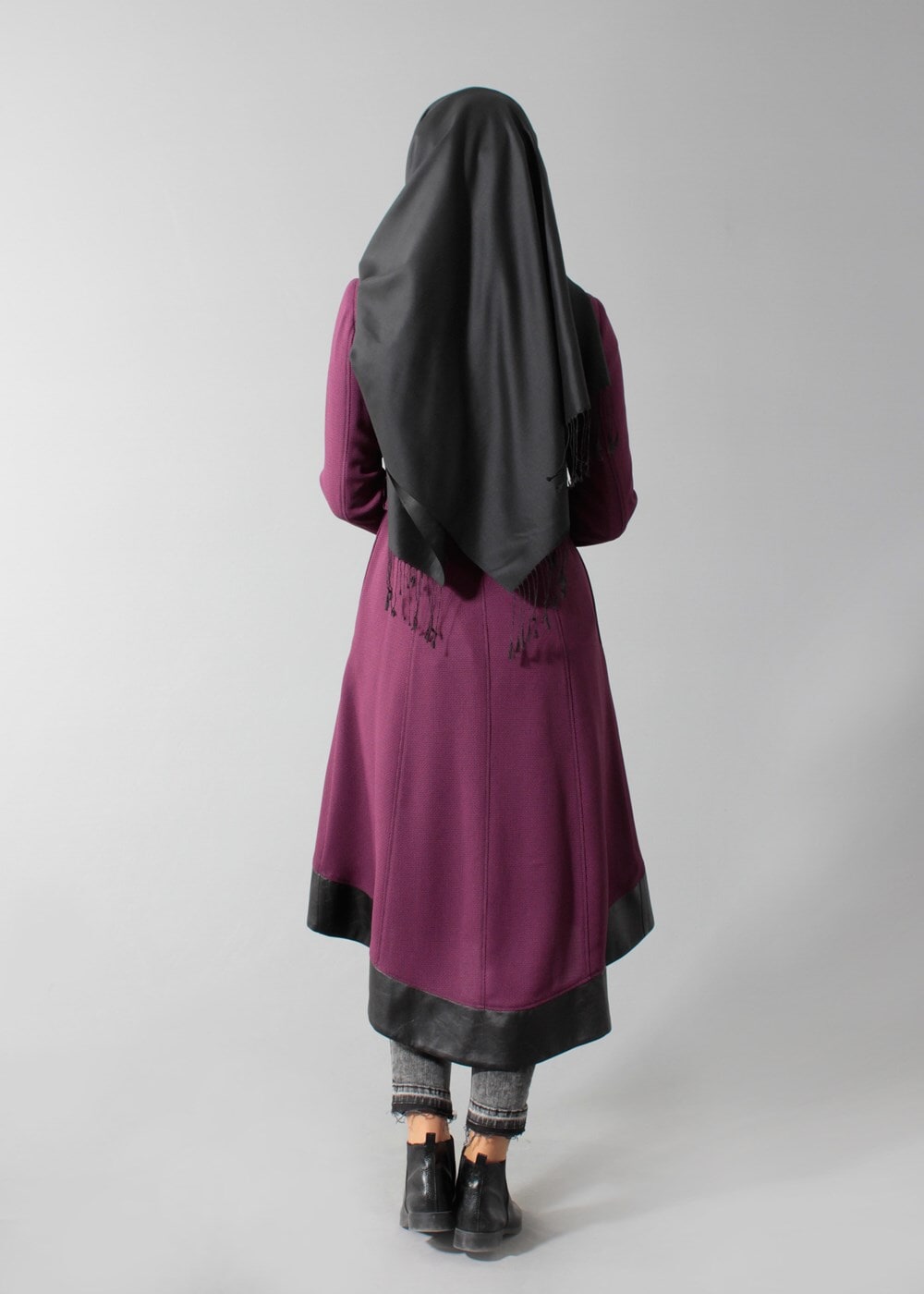 Tesettür giyim FUŞYA KEMERLİ FERMUARLI TRENCH-COAT 1596 