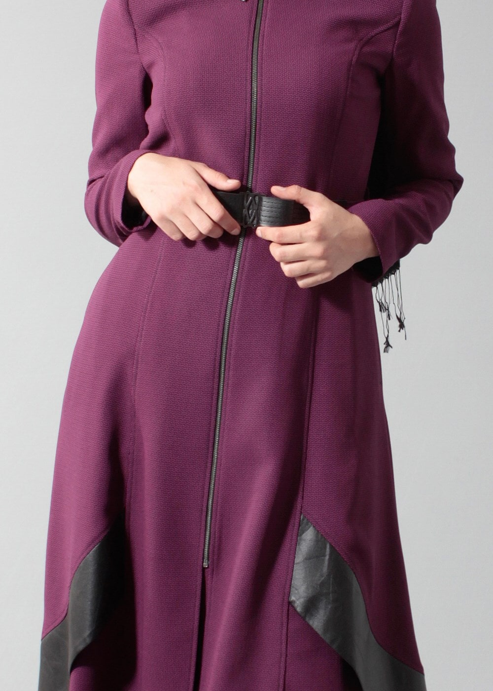 Tesettür giyim FUŞYA KEMERLİ FERMUARLI TRENCH-COAT 1596 