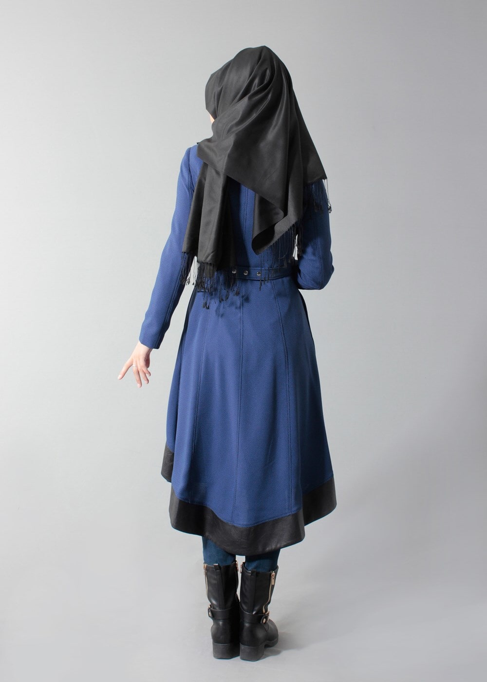 Tesettür giyim LACİVERT KEMERLİ FERMUARLI TRENCH-COAT 1596 