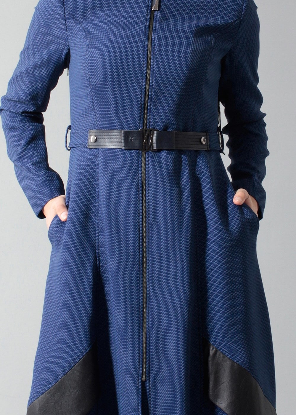 Tesettür giyim LACİVERT KEMERLİ FERMUARLI TRENCH-COAT 1596 