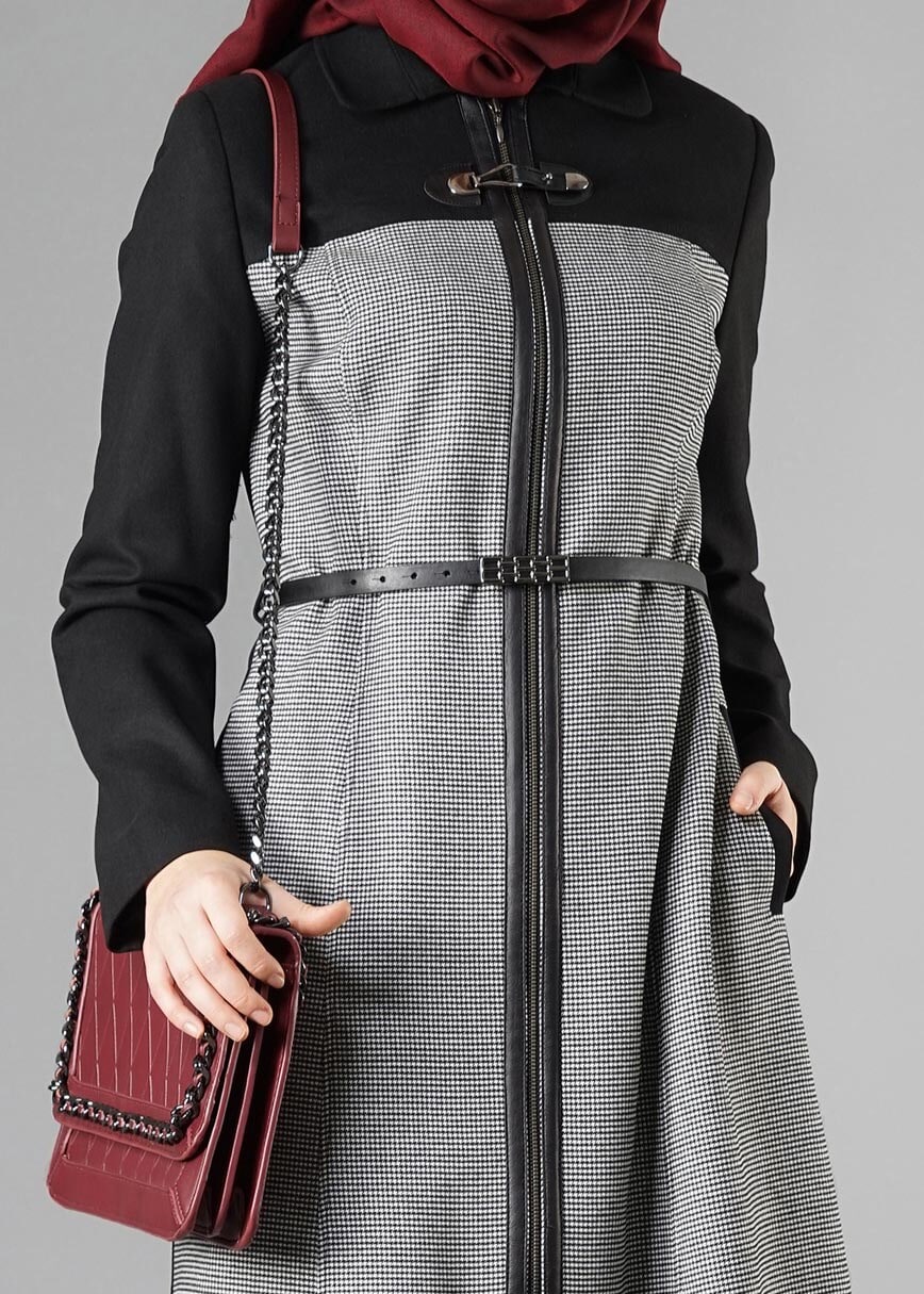 Tesettür giyim SİYAH FERMUARLI PÖTİKARE TRENÇKOT 1599