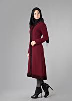 Tesettür giyim BORDO FERMUARLI KAPÜŞONLU TRENÇKOT 1603