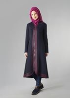 Tesettür giyim LACİVERT FERMUARLI KAPÜŞONLU TRENÇKOT 1603