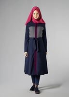 Tesettür giyim LACİVERT KUŞAKLI FERMUARLI TRENÇKOT 1604