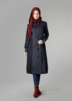 Tesettür giyim LACİVERT BİSİKLET YAKA BAĞCIKLI TRENÇKOT 1606