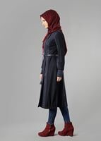 Tesettür giyim LACİVERT BİSİKLET YAKA BAĞCIKLI TRENÇKOT 1606