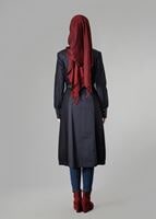 Tesettür giyim LACİVERT BİSİKLET YAKA BAĞCIKLI TRENÇKOT 1606