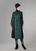 Tesettür giyim YEŞİL BİSİKLET YAKA BAĞCIKLI TRENÇKOT 1606