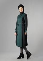Tesettür giyim YEŞİL BİSİKLET YAKA BAĞCIKLI TRENÇKOT 1606