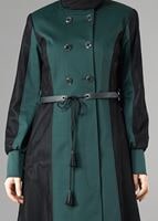 Tesettür giyim YEŞİL BİSİKLET YAKA BAĞCIKLI TRENÇKOT 1606