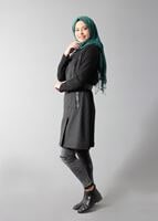 Tesettür giyim GRİ ZİKZAK DESENLİ KEMERLİ TRENÇKOT  1614