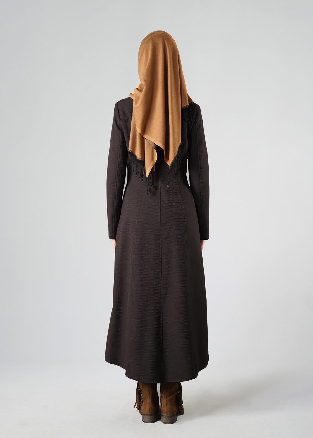 Tesettür giyim KAHVE DERİ DETAYLI FERMUARLI TRENÇKOT 1621
