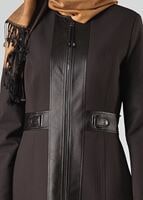 Tesettür giyim KAHVE DERİ DETAYLI FERMUARLI TRENÇKOT 1621