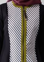 Tesettür giyim SİYAH FERMUARLI ZİKZAK DESEN BİSİKLET YAKA TRENÇKOT 1624