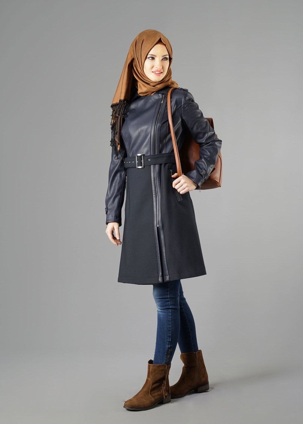 Tesettür giyim LACİVERT 1641 TRENÇKOT