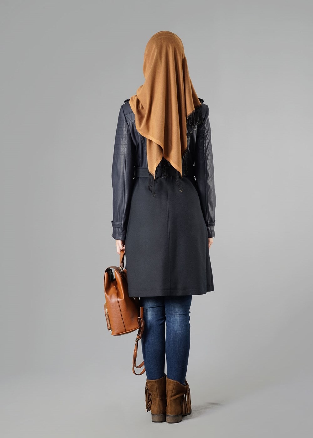 Tesettür giyim LACİVERT 1641 TRENÇKOT