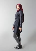 Tesettür giyim LACİVERT KEMERLİ KOLLARI DERİ TRENÇKOT 1661