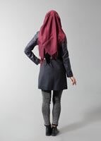 Tesettür giyim LACİVERT KEMERLİ KOLLARI DERİ TRENÇKOT 1661