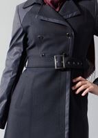 Tesettür giyim LACİVERT KEMERLİ KOLLARI DERİ TRENÇKOT 1661