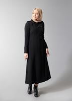 Tesettür giyim SİYAH DÜĞMELİ KLASİK TRENÇKOT 1668