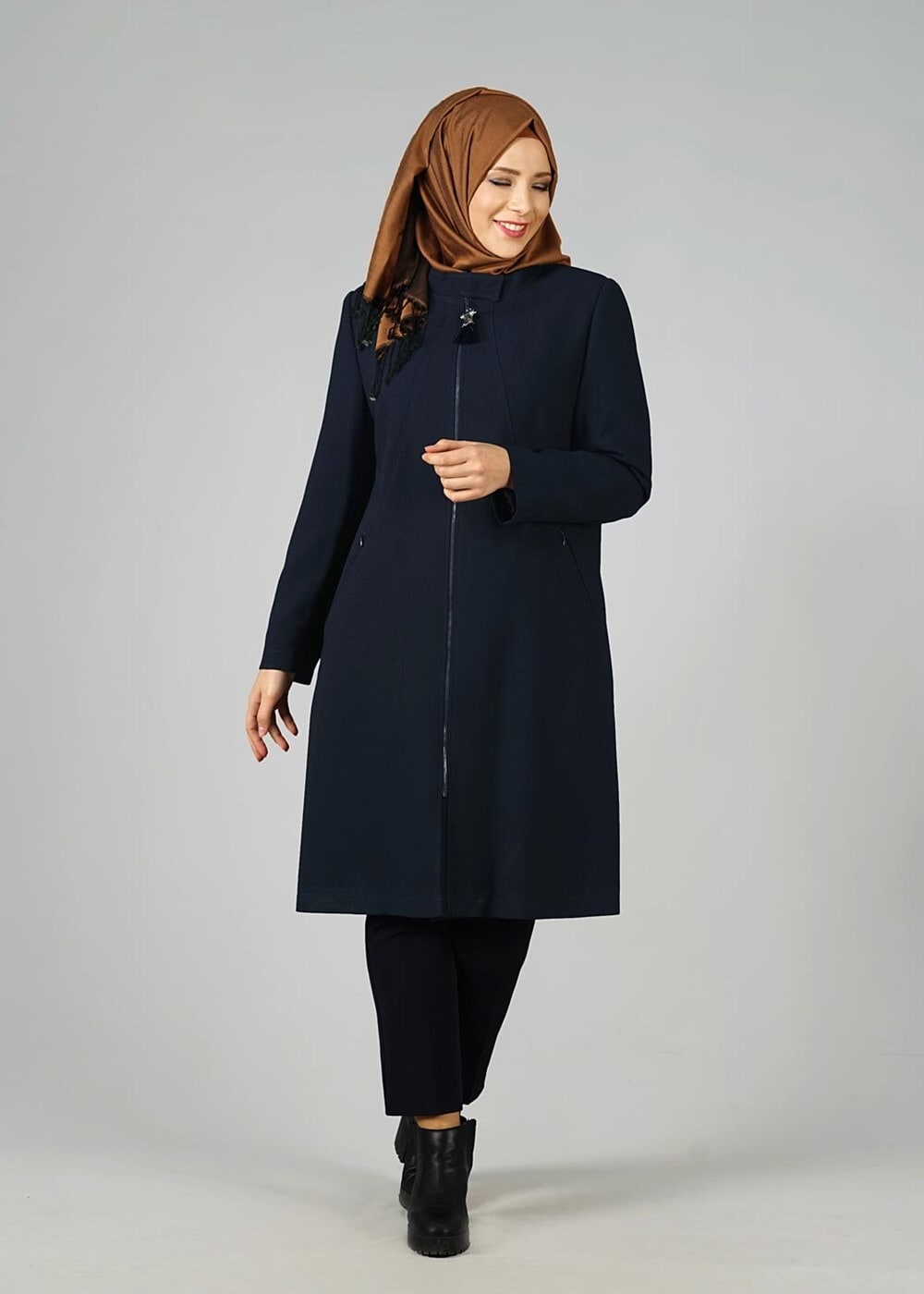 Vêtements hijab NOIR TRENCH-COAT ZIPPÉ 1674 