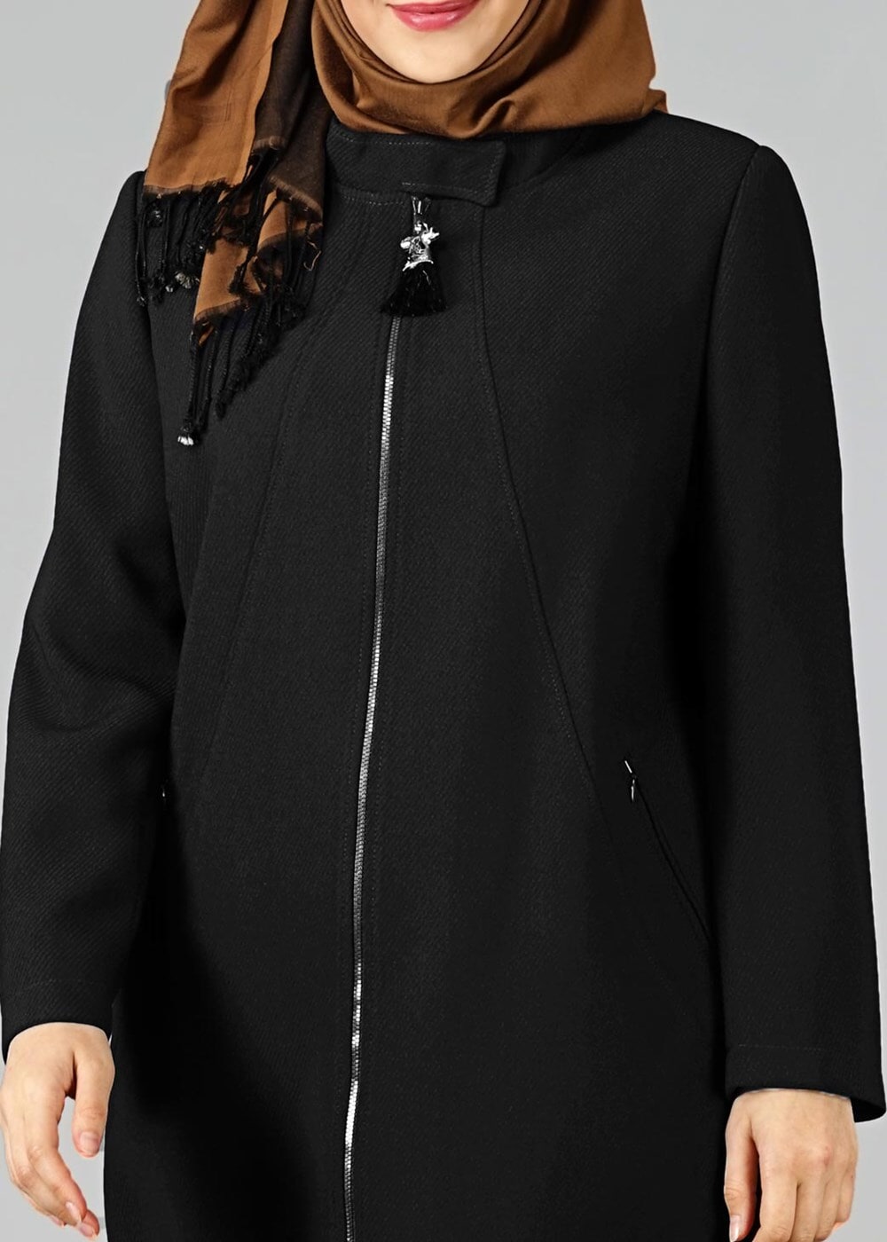 Vêtements hijab NOIR TRENCH-COAT ZIPPÉ 1674 