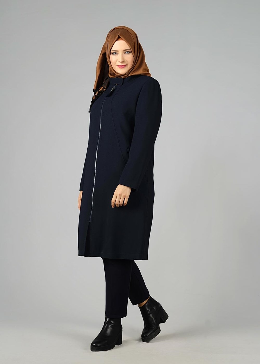 Vêtements hijab BLEU MARINE TRENCH-COAT ZIPPÉ 1674 