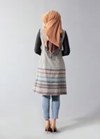 Tesettür giyim KREM KRUVAZE KAZAYAĞI DESENLİ FERMUARLI TRENÇKOT 1687