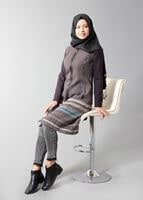 Tesettür giyim MÜRDÜM KRUVAZE KAZAYAĞI DESENLİ FERMUARLI TRENÇKOT 1687