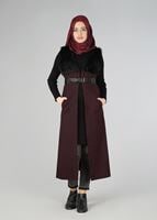 Tesettür giyim BORDO KÜRK DETAYLI YELEK 2248 