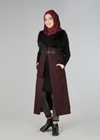 Tesettür giyim BORDO KÜRK DETAYLI YELEK 2248 