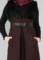 Tesettür giyim BORDO KÜRK DETAYLI YELEK 2248 