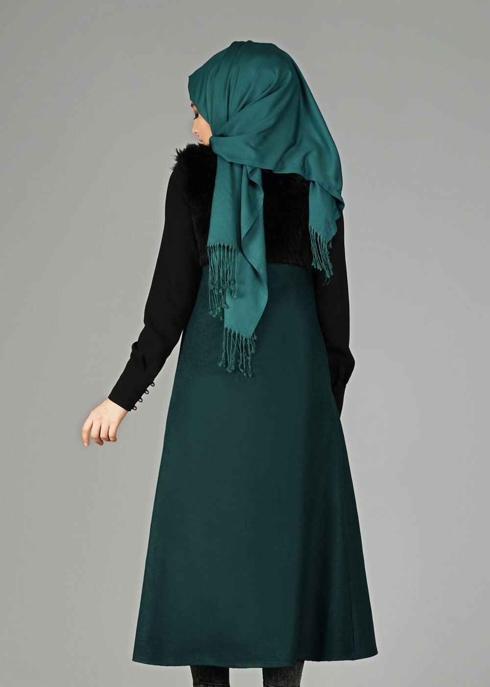 Tesettür giyim YEŞİL KÜRK DETAYLI YELEK 2248 