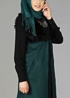 Tesettür giyim YEŞİL KÜRK DETAYLI YELEK 2248 