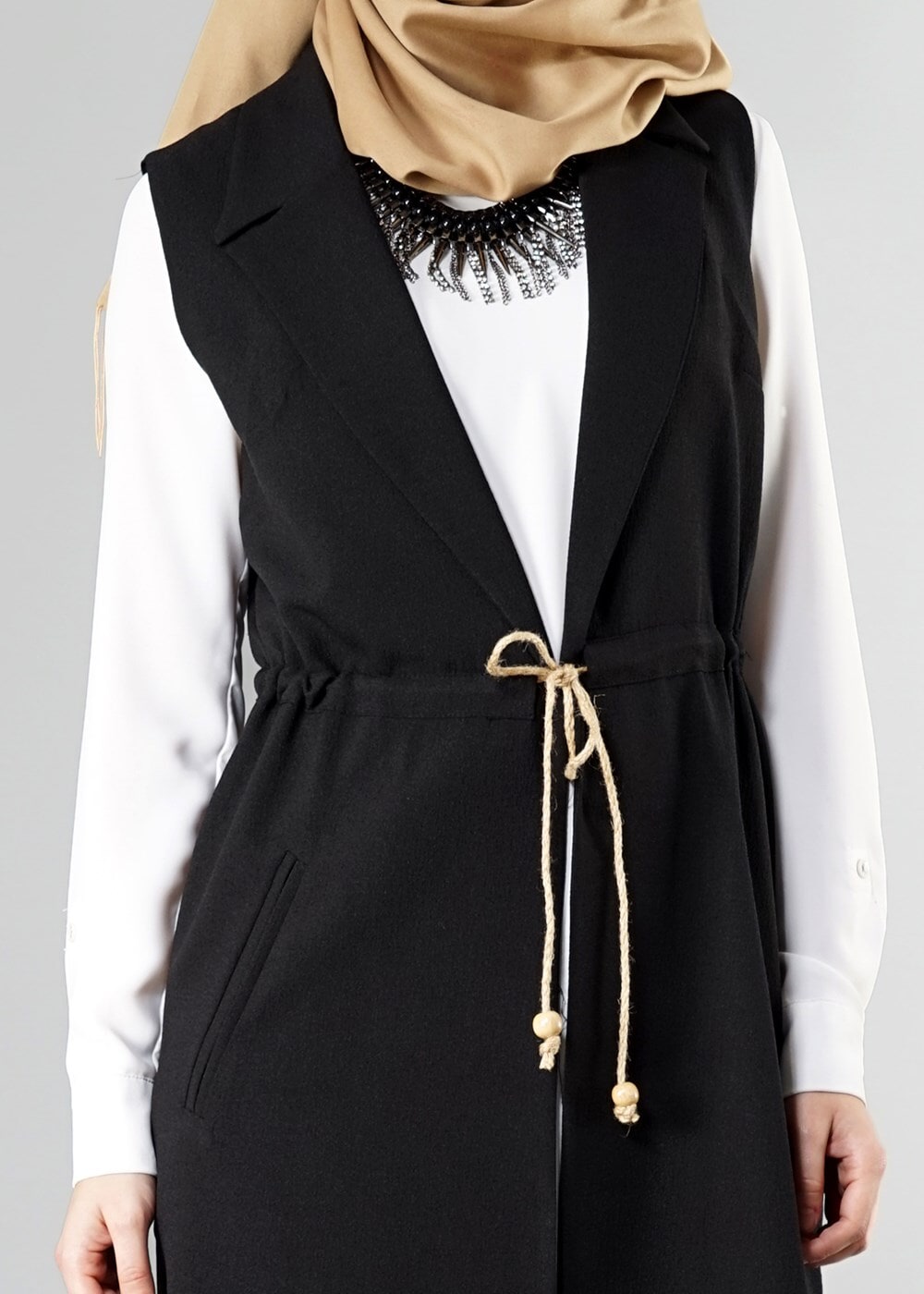 Tesettür giyim SİYAH KRUVAZE YAKA YELEK 0394 