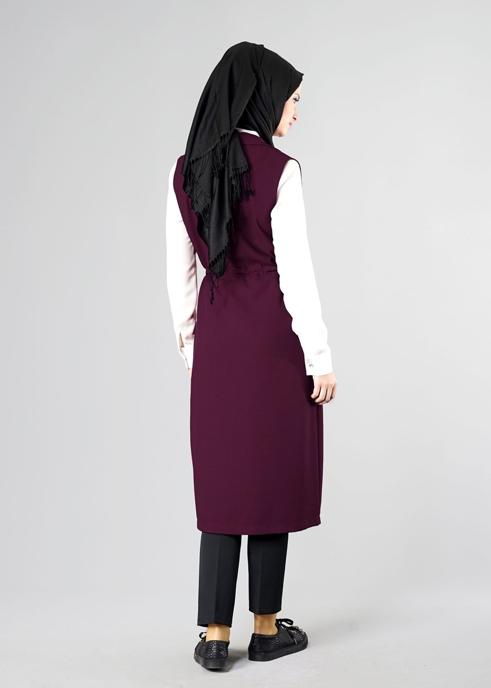 Tesettür giyim BORDO KRUVAZE YAKA YELEK 0394 