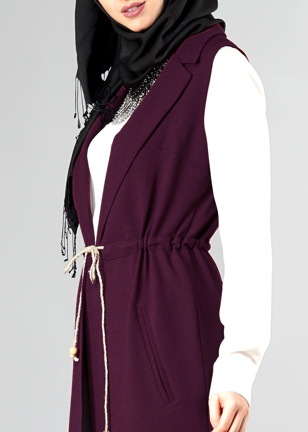 Tesettür giyim BORDO KRUVAZE YAKA YELEK 0394 