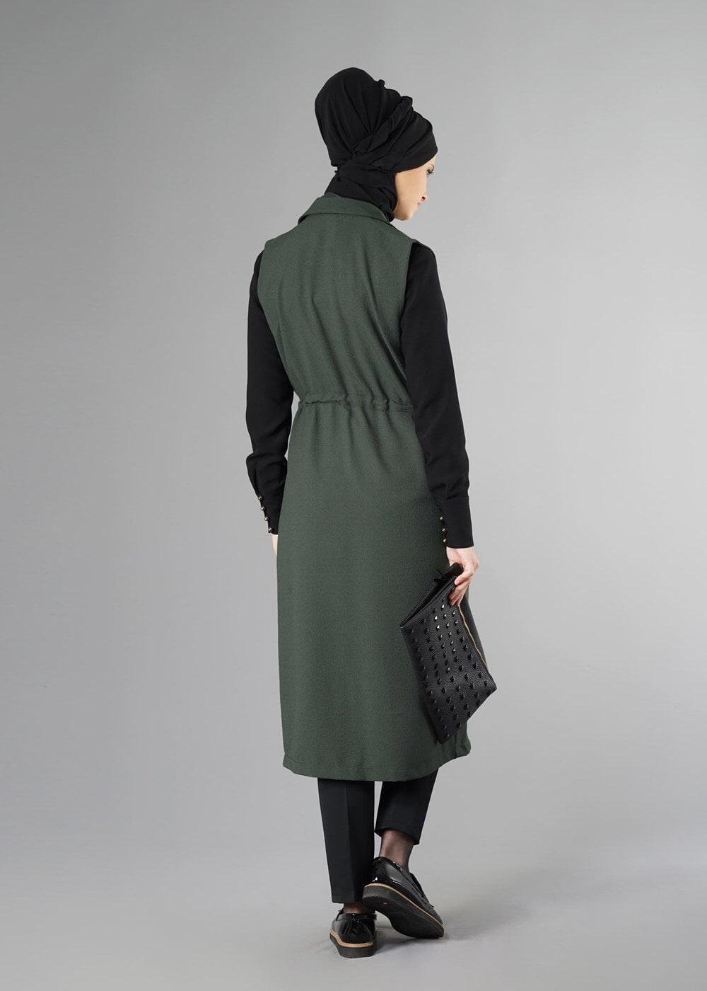 Tesettür giyim HAKİ KRUVAZE YAKA YELEK 0394 