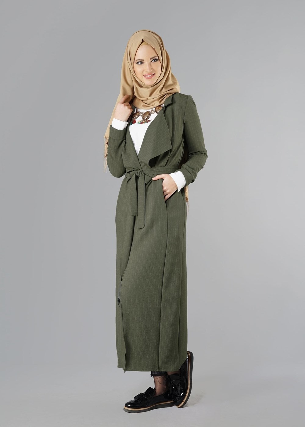 Hijab clothing KHAKI BELTED VEST 3375