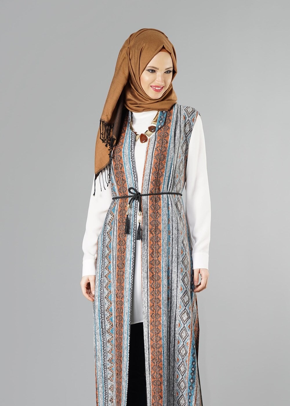 Hijab clothing GREY ETHNIC PATTERNED VEST 7838