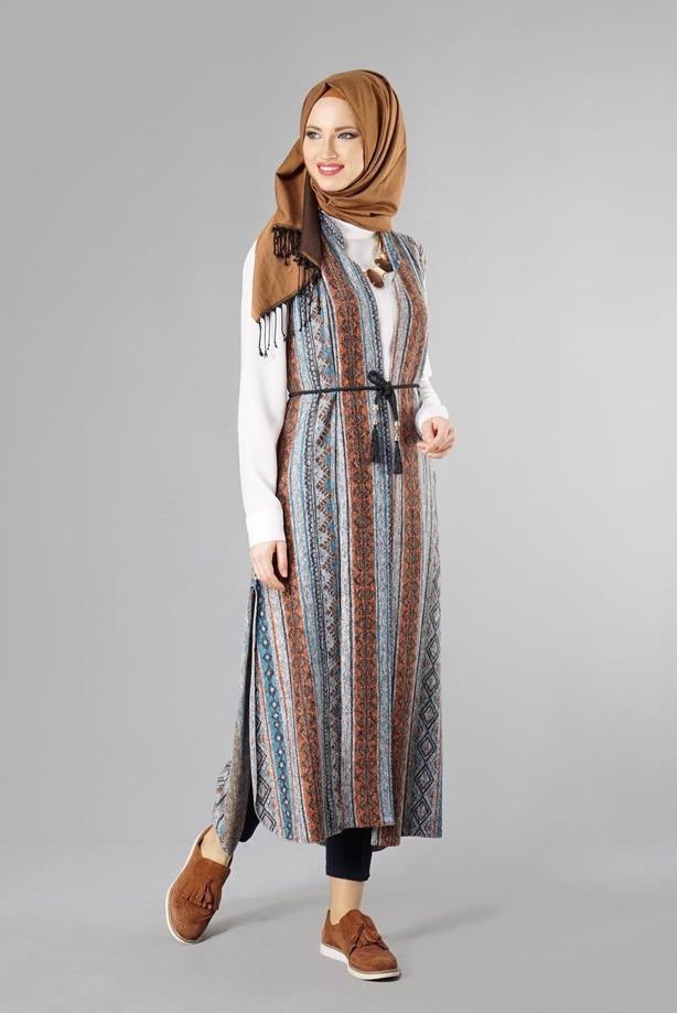 Hijab clothing  ETHNIC PATTERNED VEST 7838 - TRENDTESETTÜR