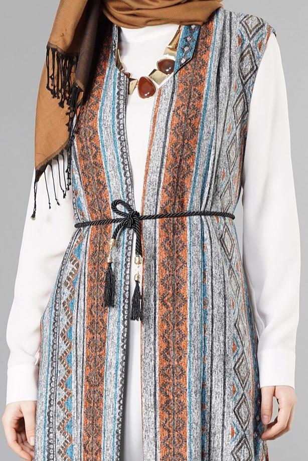 Hijab clothing  ETHNIC PATTERNED VEST 7838 - TRENDTESETTÜR
