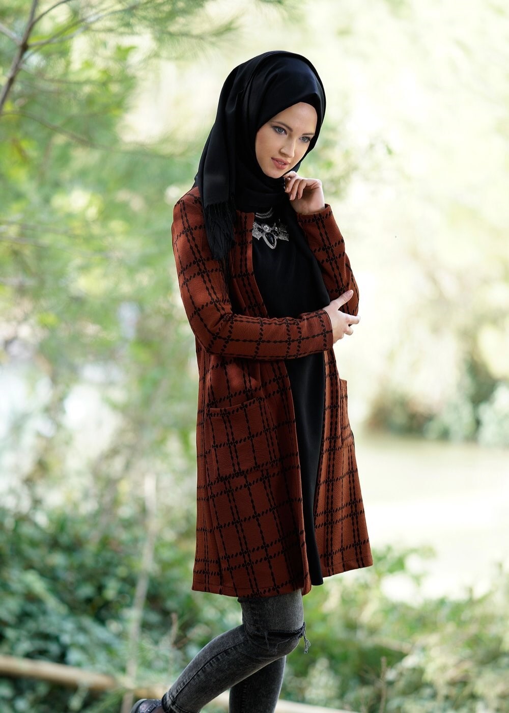 Vêtements hijab TABA GILET MAILLE À CARREAUX 9257 