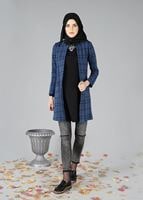 Hijab clothing NAVY BLUE CHECK KNIT CARDIGAN 9257 